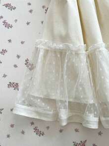 Vestido de mujer con cuello de halter con lazo, con volantes de encaje y estampado de lunares - Negro - Ver 6