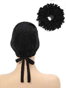 2pcs/Set Women's Fashion Solid Color Elastic Headband Set, Turban Headscarf Combination Suitable For Daily Wear - 2pcs/set - Elastic Cap + Hair Tie - View 3