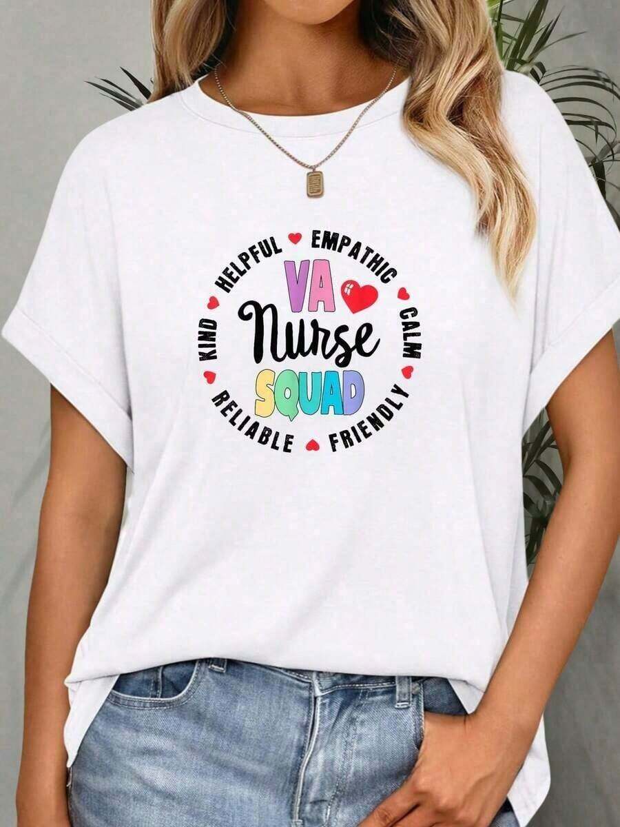 Y2K Style, Fashionable Style, 2026 Newest, Cute Style, Casual Style. 1 VA Nurse Squad Team Nurse T-Shirt, 210g, 100% Cotton, Designs Are Printed. Unisex. 180g (S-XXXL) - 白色的 - 查看 1