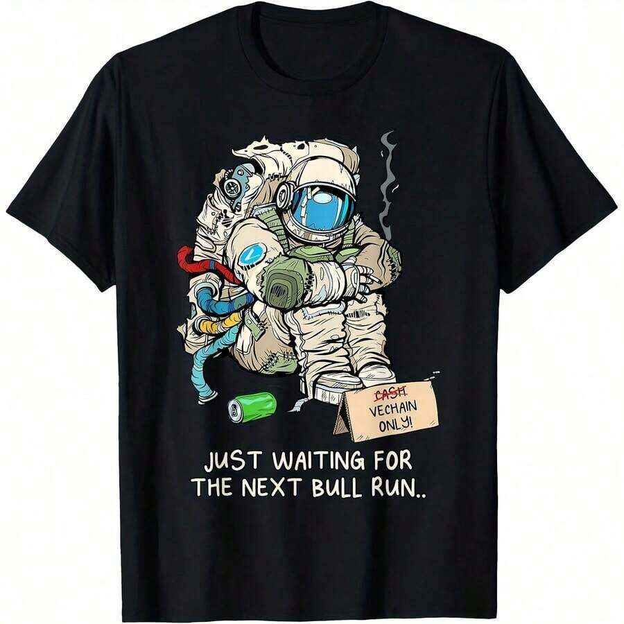 Crypto Meme - XRP Cryptocurrency - Astronaut On The Moon - All-Season XRP T-Shirt, 220g Cotton, Single-Sided Print, Crew Neck, Short Sleeve - 黑色10 - 查看 1