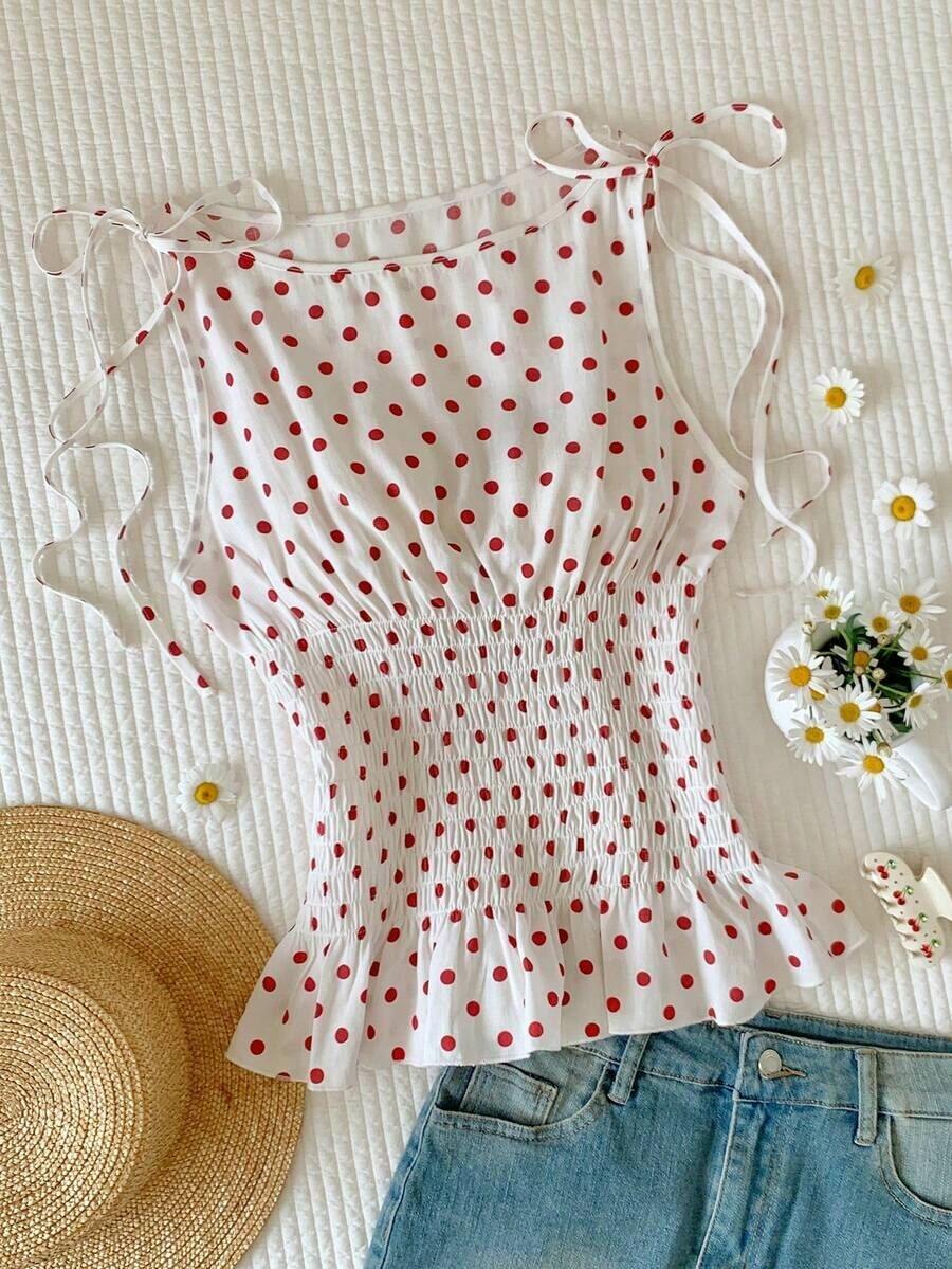 Blusa casual de mujer de algodón a cuadros naranja con tirantes tejidos y cordón en la cintura, blusa a cuadros naranja de verano, adecuada para el Día de San Valentín, el Carnaval, la playa, las vacaciones, el uso casual, la calle, la univers - Rosa - Ver 1