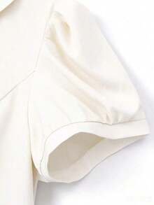 CURVE Blusa de manga de pétalo con lazo decorativo, casual/para el trabajo, talla grande de verano - Blanco - Ver 3