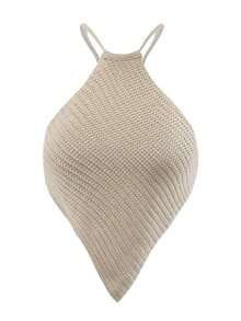 Blusa de punto de mujer de verano con cuello halter, dobladillo asimétrico y unicolor - Albaricoque 3 - Ver 5