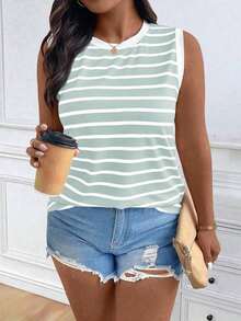 Chaleco sin mangas de mujer de talla grande, casual, de cuello redondo y con estampado de limón, de hombros anchos - Verde - Ver 7