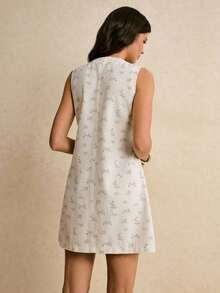 Vestido vaquero para mujer con bolsillos, abertura con botones de onda, vestido recto para mujer con cuello redondo, sin mangas, un solo botón, bolsillo, vestido azul de mezclilla para mujer, vestido azul marino, vestido estilo occidental para mujeres - Blanco - Ver 2