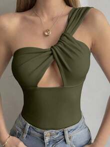 Camiseta sin mangas ajustada con tiras cruzadas huecas, estilo sexy y casual para mujer, Y2K - Verde militar - Ver 4