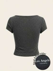 Camiseta de mujer de ajuste ceñido de manga larga, cuello de pico, estampado de copos de nieve de algodón suave, diseño minimalista y casual, elegante y adecuada para uso al aire libre - Negro 2 - Ver 2