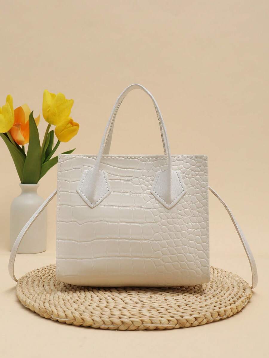 Bolso cruzado de estampado de cocodrilo, Friday - Blanco - Ver 1