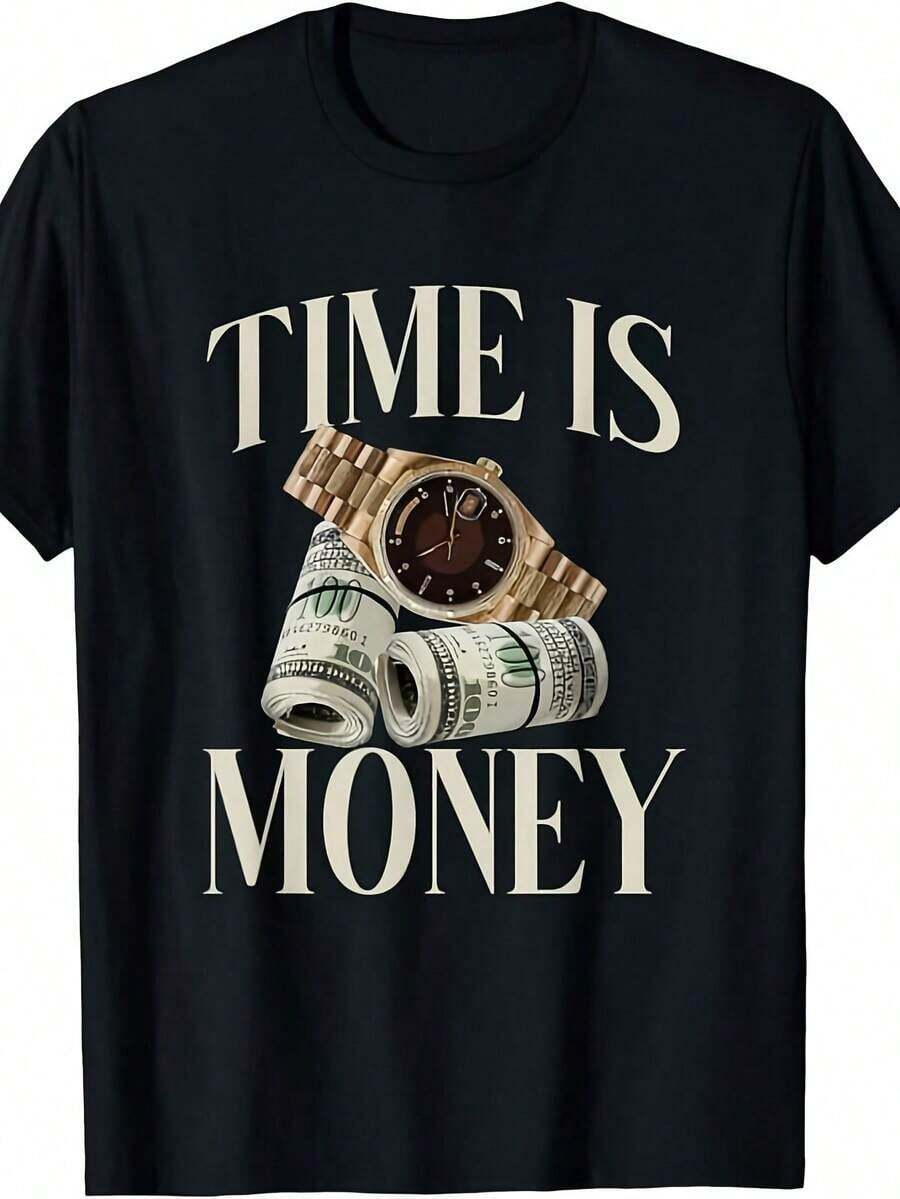 Premium Unisex Casual T-Shirts, Cute And Comfortable - Time Is Money In The Cash Business. 0k Cryptocurrency Millionaire T-Shirt For Men And Women, New Summer And Autumn Clothing, Summer Short Sleeve Printed T-Shirt 220G-Unisex, Suitable For Casual Daily Outings, Short Sleeve Summer Top, Retro Y2K Print T-Shirt - 黑色 - 查看 1