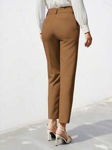 Pantalones de traje sólidos y simples para uso diario de mujer - Marrón - Ver 2