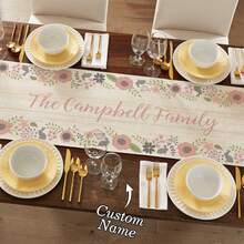 1pc Customizable Linen-Like Table Runner, Spring Floral & Rabbit Print, Warm Wooden Tone Background, Suitable For Indoor Kitchen, Dining Table Decor, Party, Family Gathering, Easter Holiday - Multicolor - View 11