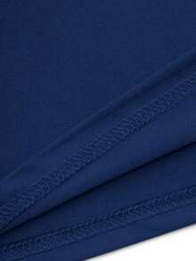 Blusa de mujer de talla grande para primavera/verano, cómoda y holgada, camiseta negra con estampado de letras, cuello en V, manga corta - Azul marino - Ver 5