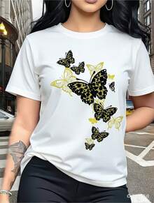 Camiseta de manga corta con estampado de moda estilo Ins, modelo básico (los pantalones son solo sugerencias de estilo), corte holgado y relajado que no requiere ser alto ni delgado, sencilla y elegante, pero nunca pasa de moda. La tela es ligera y transpirable, y resulta refrescante y cómoda de llevar en verano. El adorno de impresión personalizada de moda no es monótono. Es adecuado para el ocio diario, para uso entre amigas y para el hogar, además de ser económico y versátil. - Blanco - Ver 7
