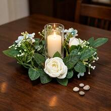 Flower Wreath Candle Rings Decorative Rose Wreath Pillar Candle Garland For Home Dining Table - White - View 6