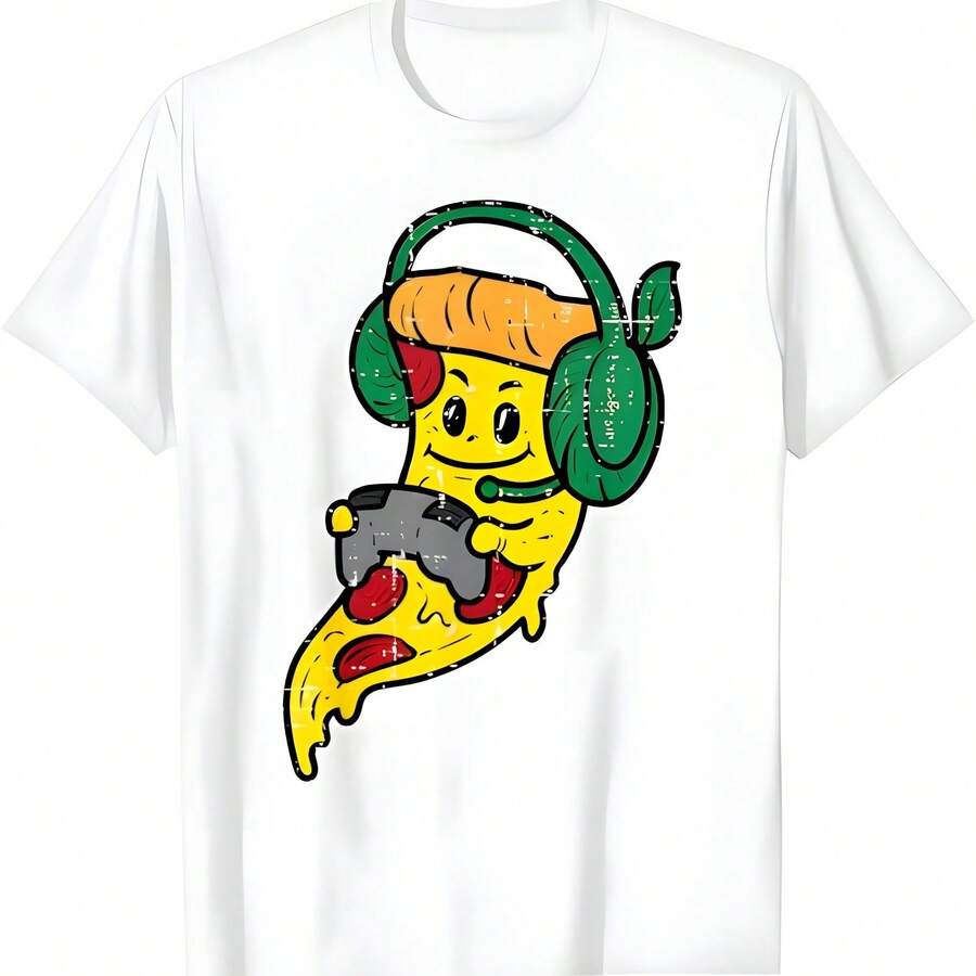 Gamer Pizza Video Juegos Comida divertida Hombres Teen Juventud Camiseta - Blanco - Ver 1