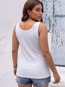 Pure Cotton Tank Top With Ribbed Design In The Middle, Knitted Fabric With Buttons. - White - View 3