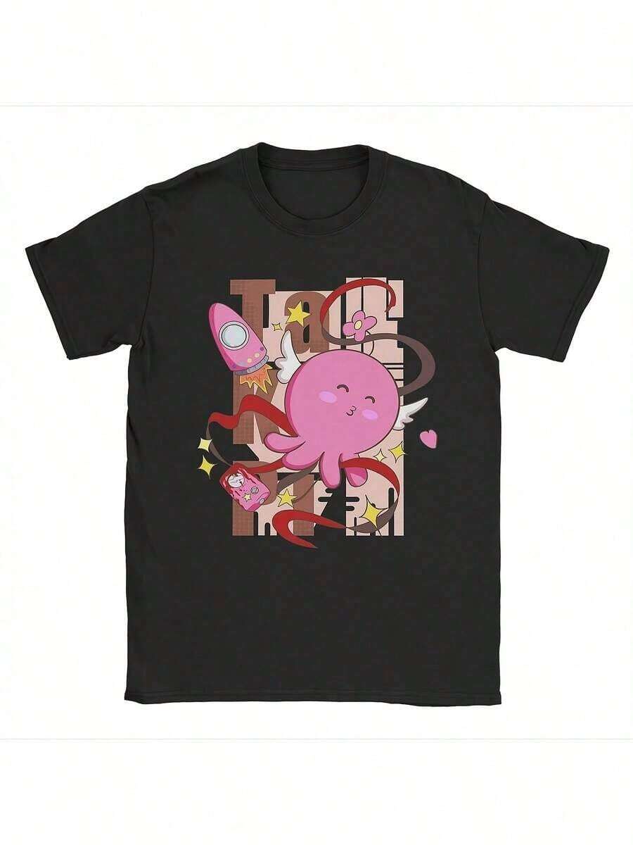 Camiseta Casual de Manga Corta con Cuello Redondo para Hombre y Mujer, Takopis Original Sin Anime - Estampado del Personaje Takopi Rosa, 100% Algodón, Suave, Ideal para Ropa Casual Urbana, Regalo para Fans, Lavable a Máquina, Uso Diario para Salidas, Camiseta Minimalista Casual para Uso Diario, Transpirable, Corte Holgado, para Gimnasio y Ocio. Camiseta Y2k - Negro - Ver 1
