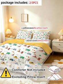 2/3pcs Cute Cartoon Car Pattern Children's Bedding Set (Spring/Summer Series) Double-Sided Printed Duvet Cover Set Suitable For Children, Teens, Boys And Girls, All Season Use, Zipper Closure (Filling Not Included), Pillowcase Size 50x75cm, 100% Polyester Fiber - Multicolor - View 6