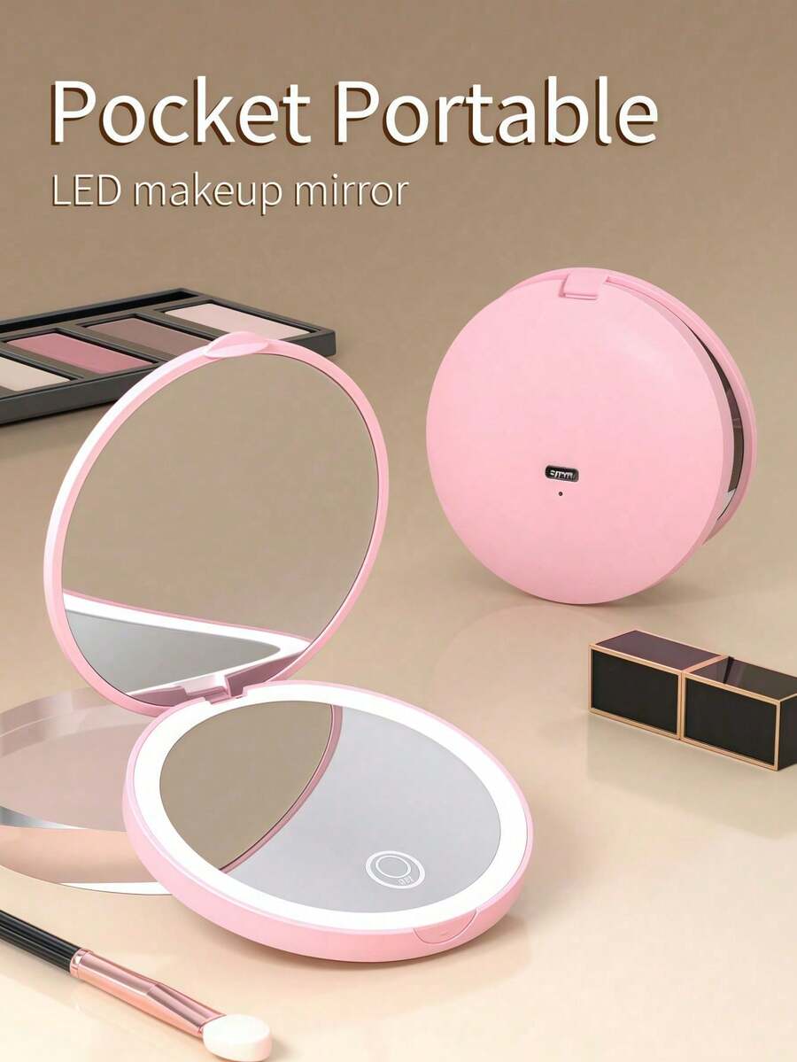 LED 化妝鏡，發光化妝鏡，便攜式迷你化妝鏡，250mAh USB 充電式 LED 旅行化妝鏡，緊湊型發光化妝鏡，可調節亮度與放大倍率的折疊化妝鏡，觸控螢幕亮度控制，多功能迷你化妝鏡，可調光放大折疊化妝鏡，3 種照明模式－白光、自然光與暖光，適合作為假期與聖誕禮物送給家人和朋友