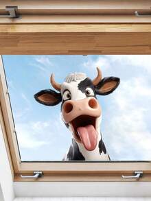 1pc Funny Cow Window Sticker, Humorous Cow Wall Poster, 3D Realistic Window Animal Decor, Suitable For Bedroom, Living Room, Study, Kitchen Decor, Static Cling Glass Sticker, Farmhouse Country Animal, Vinyl Decal For Kitchen, Living Room, Bedroom, Farmhouse Style - A - View 4