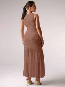 MaterniChic Vestido ajustado sin mangas con cuello redondo y pliegues para mujeres embarazadas - Negro - Ver 9