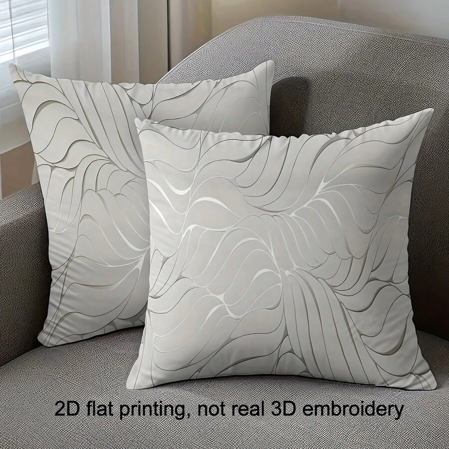 2 Stücke 45x45cm Kissenbezüge mit abstraktem geometrischem Wellenmuster, modernes hellgraues geometrisches Wellenlinienmuster Kissenbezug, 2D-Flachdruck, keine echte 3D-Stickerei, beidseitiger Druck, geeignet für Bett, Sofa, Wohnzimmer, Schlafzimmer, Heimdekoration, ohne Kissenkern - Hellgrau - Übersicht 1