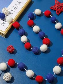 1/2pcs July 4th Felt Pom-Pom Garland, Red, White & Blue 30 Balls Independence Day Felt Ball Wreath, Patriotic Hanging Supplies, Suitable For Memorial Day Wall Party Home Decor - View 2