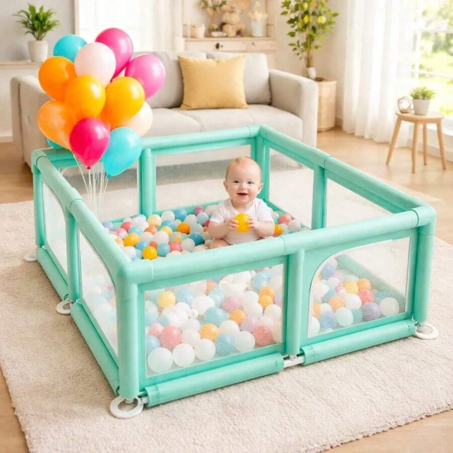 Baby Playpen 1.2x1.2 M Green Reinforced Structure - default - 查看 1