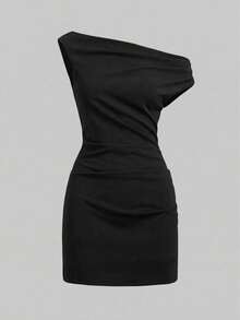 Glamful einfarbiges elegantes lässiges Rüschen asymmetrisches/asymmetrisches tägliches weißes Damenkleid, Urlaubskleider für Frauen, elegante Kleider für Frauen, Sommeroutfit für Frauen, Sommerkleid für Frauen - Schwarz und Weiss - Übersicht 5