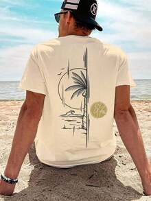 1 Piece Men's Graphic Print T-Shirt, Summer Beachwear, Loose Fit Short Sleeve T-Shirt. This Men's T-Shirt Has A Casual, Vacation-Style Design, Perfect For Beach Getaways As Well As Everyday Wear. - 米色 - 查看 2