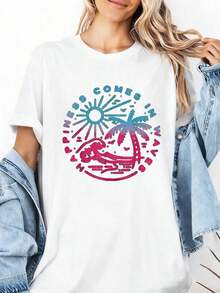 Funny 100% Cotton T-Shirts For Women Happine-2Pure-Cotton - White 1 - View 4