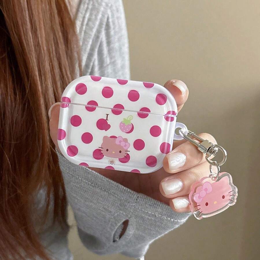SANRIO 可爱红色波点草莓Hello Kitty表情灵感第四代、第三代Pro、1/2/3无线蓝牙软硅胶保护壳，时尚卡通少女设计 - 彩色 - 查看 1