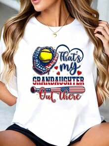 100% Algodón, Camiseta Blanca Estampada "Esa es mi Nieta, Es Mi Abuela del Softbol", Tops de Primavera para Mujer, Transpirable y Cómoda - Blanco 3 - Ver 6