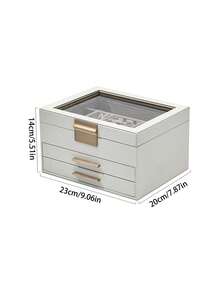 1pc Large Capacity Multi-Layer Jewelry Box With Transparent Skylight, Open Window Style Jewelry Organizer Box, Anti-Oxidation For Rings, Earrings, Necklaces, Cream Color, Ins Style, Jewelry Storage Holder For Dresser, Tabletop, Gift For Girlfriend, Best Friend, Birthday, Travel, Portable Jewelry Organizer, Velvet Lining, Anti-Scratch - Multicolor - View 15
