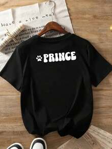 New 2026 Collection: Women's Cotton T-Shirt With Prints On The Front And Back, Featuring Princes And Pets, Round Neck, Short Sleeves, Casual And Modern Style, Suitable For Workouts In All Seasons And Everyday Wear, Top With Fun Printed Design. - 黑色 - 查看 4