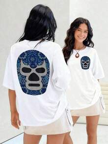 Gift: Wrestling Mask With Blue Mosaic Pattern Symbolizes Strength And Tradition. Women's T-Shirt, Made With 100% Soft And Breathable Cotton For Everyday Comfort. Santo Mask, SantoSoft Mask - 白色的 - 查看 7