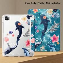 Funda protectora de tableta de cristal acrílico con patrones de delfín, concha marina, estrella de mar y florales, compatible con modelos de tableta Honor/Apple y otros populares, con soporte plegable, esquinas reforzadas de silicona, función de activación/suspensión automática, ranura para bolígrafo incorporada, soporte ajustable de varios ángulos - Protección diaria perfecta, regalo ideal - Multicolor - Ver 7