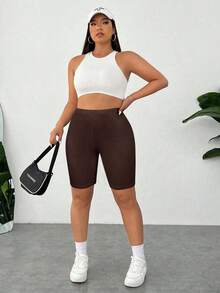 Pantalones Cortos de Compresión de Talla Grande  Negros de Secado Rápido y Refrigeración - Marrón - Ver 6