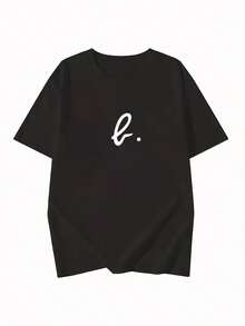Women's Casual Sports T-Shirt - Black Elastic Round Neck T-Shirt With Cursive And White Design, Machine Washable, Comfortable Fit And Suitable For All Seasons, For Daily Use. - Black - View 6