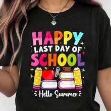 Camiseta 100% Algodón para Celebrar el Fin del Año Escolar, para Maestros y Estudiantes, para Celebrar el Último Día - Negro - Ver 7