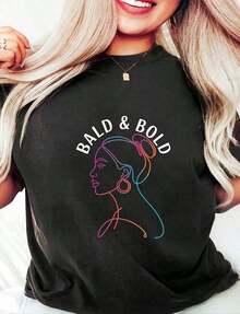 Long-Sleeved T-Shirt, 100% Cotton, 220g, Heavyweight, With A Print Of A Bald Black Afro Woman. Butterfly Print. Unisex Sizes. Inspirational Crew Neck T-Shirt. Cute And Beautiful Summer Top Inspired By Y2K Style, Perfect For Outdoor Activities, At Home, At Work, Or Street Style. Casual, Loose-Fitting T-Shirt For Everyday Wear. - 黑色 - 查看 1