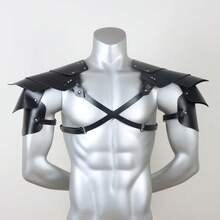 1件男士黑色真皮肩带腰带，万圣节服装配饰 - 黑色 - 查看 1