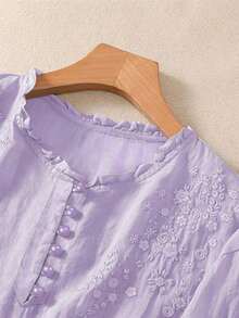 Blusa ligera y holgada de viscosa con bordado retro para mujer, para primavera y verano, casual, estilo campestre, tops de verano - Morado - Ver 4