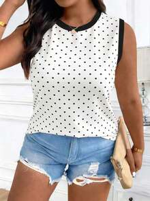 Chaleco sin mangas de mujer de talla grande, casual, de cuello redondo y con estampado de limón, de hombros anchos - Multicolor 2 - Ver 3