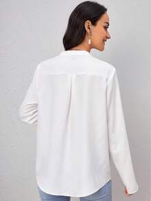 Clasi Blusa con cuello con muesca y mangas enrollables, blusas de manga larga - Blanco - Ver 2