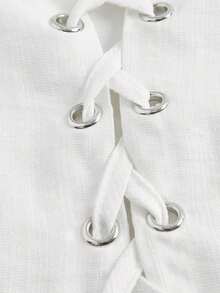 MOD Vestido de tirantes unicolor con cordón bajo con fruncido - Blanco - Ver 4