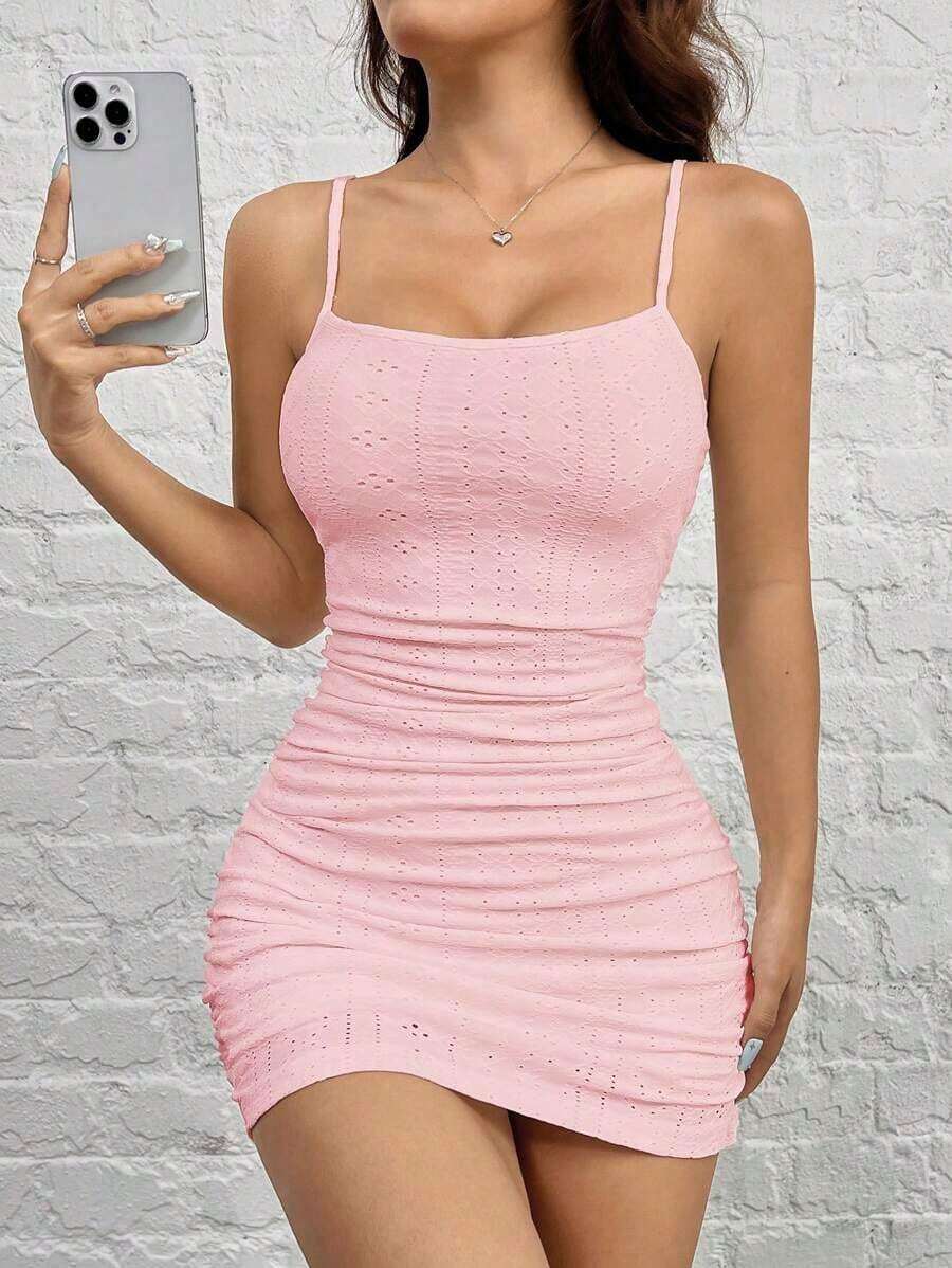 Vestido sin mangas tejido para mujer, unicolor para uso diario simple - Rosa - Ver 1