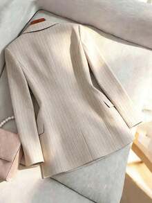 Blazer casual de unicolor para mujer - Caqui - Ver 2