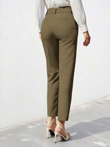 Pantalones de traje sólidos y simples para uso diario de mujer - Verde - Ver 2
