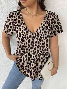 Camiseta de mujer de talla grande con cuello en V y estampado - Multicolor 3 - Ver 6